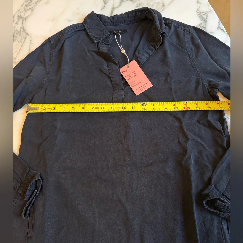 NWT Quince Black Vintage Wash Tencel Tab Sleeve Tunic Shirt Dress XS Lightweight - Picture 4 of 6